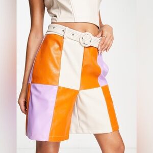 Women's Shorts - Amylynn by Lala Checkered Faux Leather Mid-Thigh W/ Belt Size S